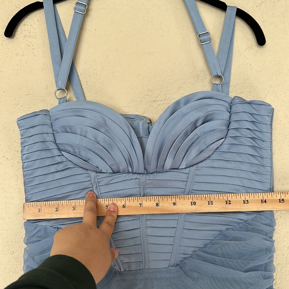 House of CB ‘Josephine’ Baby Blue Pleated Corset Midi Dress NWOT size L - Picture 7 of 13